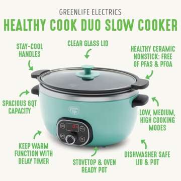 GreenLife 6 Quart Slow Cooker, Healthy Ceramic Nonstick