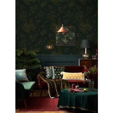 Dimoon 78.7"×17.3”Floral Peel and Stick Wallpaper Dark Green Golden Contact Paper Leaf Waterproof Butterfly Wall Paper Thicken Removable Vintage Self Adhesive Cabinets Shelf Liner Decal Vinyl Roll