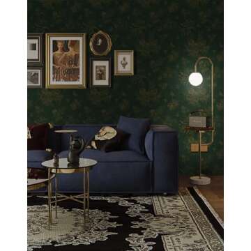 Dimoon 78.7"×17.3”Floral Peel and Stick Wallpaper Dark Green Golden Contact Paper Leaf Waterproof Butterfly Wall Paper Thicken Removable Vintage Self Adhesive Cabinets Shelf Liner Decal Vinyl Roll