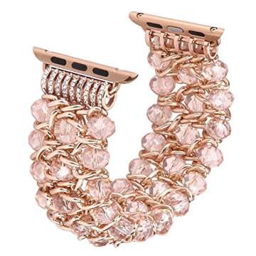 Fohuas Compatible for Apple Watch bracelet 38mm 40mm, Fashion Crystal Beads Iwatch Band with Metal C...