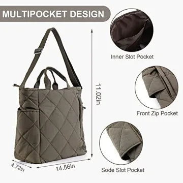 Quilted Tote Bag for Women Puffer Hobo Handbag Lightweight Quilted Padding Shoulder Bag Nylon Padded Crossbody Bag Zip Closure