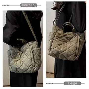 Quilted Tote Bag for Women Puffer Hobo Handbag Lightweight Quilted Padding Shoulder Bag Nylon Padded Crossbody Bag Zip Closure