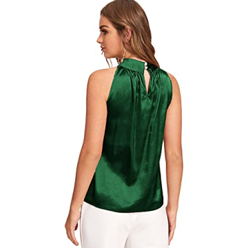 Elegant Summer Keyhole Back Satin Halter Blouse