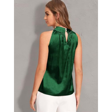 Elegant Summer Keyhole Back Satin Halter Blouse