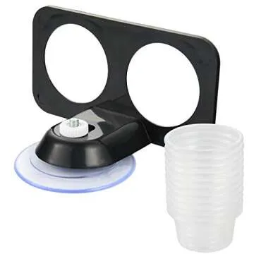 SLSON Gecko Feeder Ledge Acrylic Improved Suction Cup Reptile Feeder with 20 Pack 1 oz Plastic Bowls for Reptiles Food and Water Feeding,Black