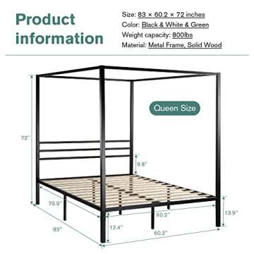 IMUsee Black Metal Canopy Platform Bed Frame - Elegant Queen Mattress Foundation
