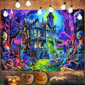 Krelymics Blacklight Halloween Tapestry - UV Reactive Wall Hanging