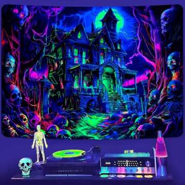 Krelymics UV Reactive Blacklight Halloween Tapestry