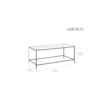 mDesign Glass Top Coffee Table - Large Minimalistic Rectangular Geometric Metal Accent Furniture Unit for Living Room, Basement, Home Office, Garage, and Bedroom - Black