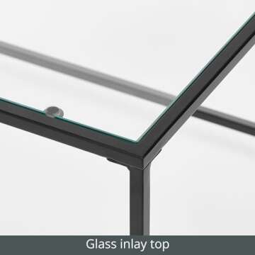 mDesign Glass Top Coffee Table - Large Minimalistic Rectangular Geometric Metal Accent Furniture Unit for Living Room, Basement, Home Office, Garage, and Bedroom - Black
