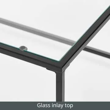 mDesign Glass Top Coffee Table - Large Minimalistic Rectangular Geometric Metal Accent Furniture Unit for Living Room, Basement, Home Office, Garage, and Bedroom - Black