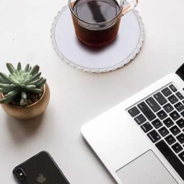 GENMOUS 6 Pack Farmhouse Wooden Bead Coasters with Metal Holder for Coffee Table Decor, Round Handmade Cup Coasters Set for Drinks Absorbent, Rustic Cute Coasters for Home Kitchen Office Table Décor