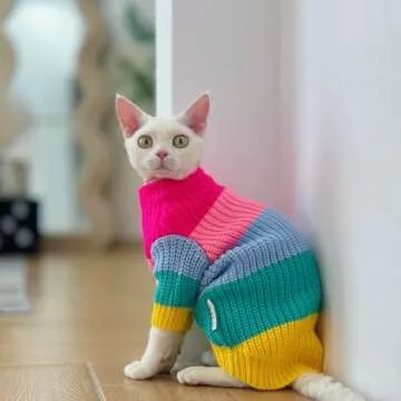 GigglyHouse Sphynx Cat Clothes - Colorful Sweater for Winter