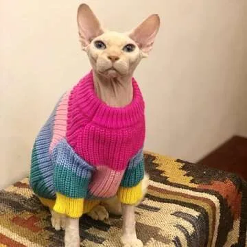 GigglyHouse Sphynx Cat Clothes - Colorful Sweater for Winter