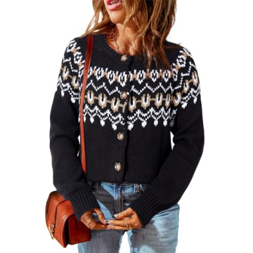 Dokotoo Womens Cardigans Casual Long Sleeve Chunky Knit Fall Winter Button Down Fair Isle Cardigan S...