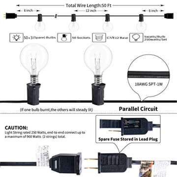 GOOTHY 50FT Outdoor Globe String Lights, G40 Patio Lights Outdoor Waterproof with 53 Clear Bulbs, Ha...