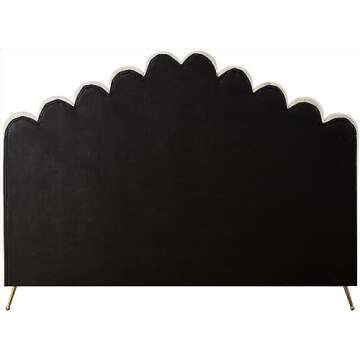 Meridian Furniture Lily Collection Modern | Contemporary Velvet Upholstered Bed with Deep Channel Tufting and Custom Gold Steel Legs, King, Cream