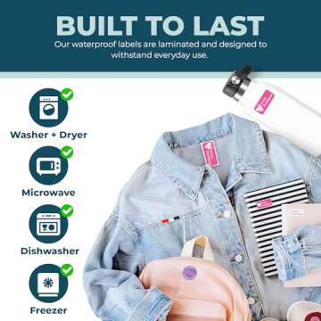 Bunny Badges Personalized Daycare Name Labels (130 Labels) - Custom Waterproof Name Stickers for Clothing Tags, Water Bottles, Lunch Boxes and School Supplies (Sports)