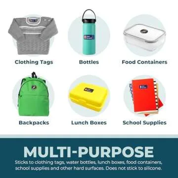 Bunny Badges Personalized Daycare Name Labels (130 Labels) - Custom Waterproof Name Stickers for Clothing Tags, Water Bottles, Lunch Boxes and School Supplies (Sports)