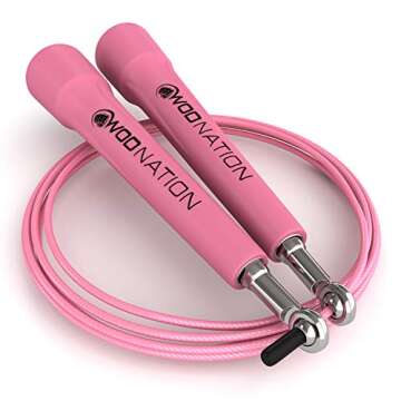 WOD Nation Adjustable Speed Jump Rope for Women & Children - Pink Jump Rope for Fitness, Skipping, B...