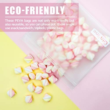 Qinline Reusable Food Storage Bags - 24 Pack Dishwasher Safe Freezer Bags, BPA Free Reusable Bags PEVA material, Leakproof Reusable Lunch Bag for Salad Fruit Travel - 8 Gallon 8 Sandwich 8 Snack Bags