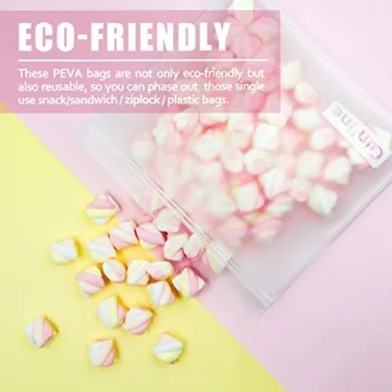 Qinline Reusable Food Storage Bags - 24 Pack Dishwasher Safe Freezer Bags, BPA Free Reusable Bags PEVA material, Leakproof Reusable Lunch Bag for Salad Fruit Travel - 8 Gallon 8 Sandwich 8 Snack Bags