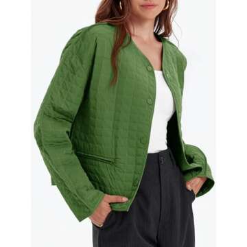 Cicy Bell Womens Lightweight Quilted Jacket Fall Casual Collarless Puffer Coats Long Sleeve Button Down Outerwear