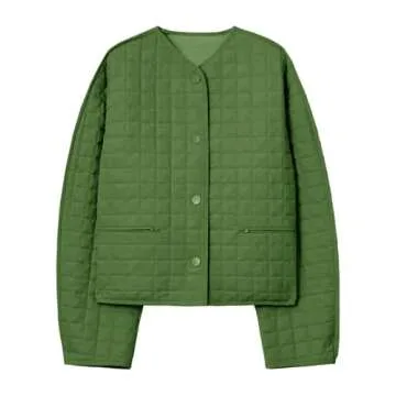 Cicy Bell Womens Lightweight Quilted Jacket Fall Casual Collarless Puffer Coats Long Sleeve Button Down Outerwear