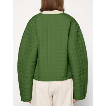 Cicy Bell Womens Lightweight Quilted Jacket Fall Casual Collarless Puffer Coats Long Sleeve Button Down Outerwear