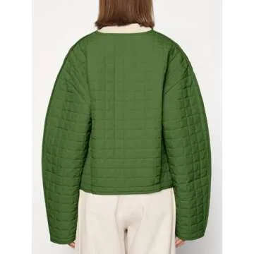 Cicy Bell Womens Lightweight Quilted Jacket Fall Casual Collarless Puffer Coats Long Sleeve Button Down Outerwear