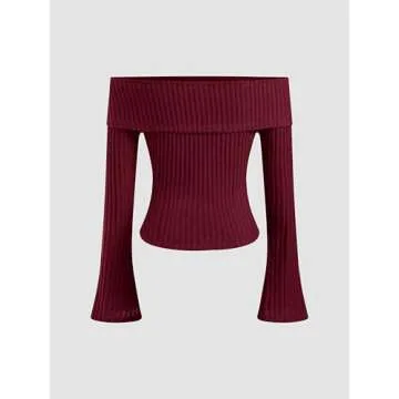 CIDER Off The Shoulder Tops for Womens Sexy Long Sleeve Going Out Tops Knit Cropped Top Trendy Slim Fit