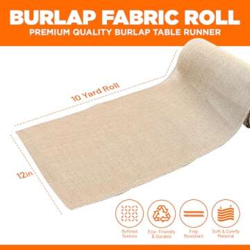 JAKSUZ Burlap Table Runners- {12inx10yards}- Burlap Cloth Roll Used for Dining Runners, Crafts, Dres...