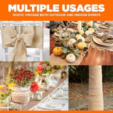 JAKSUZ Burlap Table Runners- {12inx10yards}- Burlap Cloth Roll Used for Dining Runners, Crafts, Dresser Cover & Sackcloth - Natural Jute Runner Suitable for Event Decor, Thanksgiving Table & Weddings