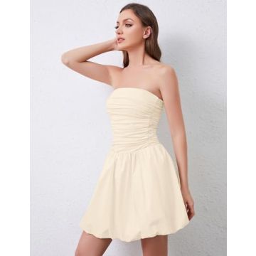 Ymejia Ruched Strapless Mini Dress for Women