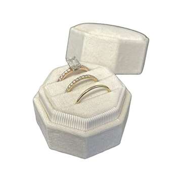 Velvet Treasures Ring Box, 3 Slot Octagonal Jewelry Storage, Vintage Velvet Ring Jewelry Box for Eng...