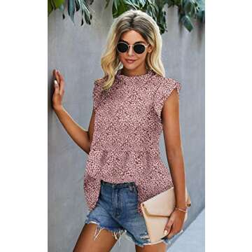 Angashion Women's Tops Casual Floral Print Cap Sleeve Ruffle Neck Loose Babydoll Shirt Blouse Tunic ...