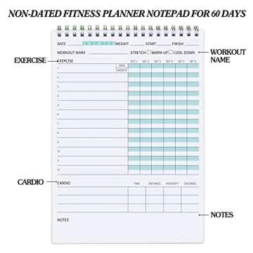 Fitness Journal Workout Planner Notepad For Women & Men Weight Loss,Daily Gym,Exercise Goals,Bodybuilding Progress,Wellness Tracker,6.7 X 9.4 inches, 60 sheets