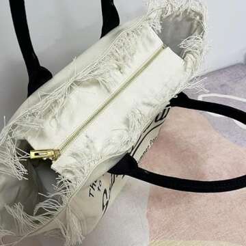 OEIPSMK Travel Bag Travel Large Capacity Women'S Bag Handmade Tassel Handbag Fashion Casual Printed Denim Handbag-Pink, Blue