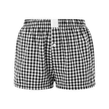 Pivanzore Y2k Plaid Shorts for Women Casual Elastic Waist Aesthetic Lounge Bottom Baggy Pajama Shorts Boxers Sleepwear(Shorts-Black,Large)