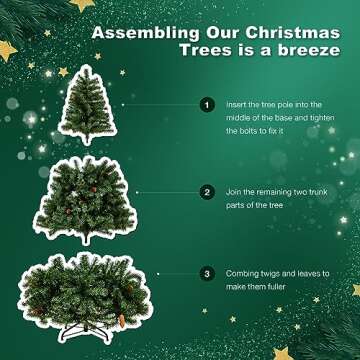 6ft Christmas Tree, BUPPLEE Unlit Artificial Christmas Tree w/1400 Branch Tips, Easy Assemble and Foldable Metal Base Green Xmas Tree Indoor Outdoor Decorate for Home, Office, Party, Holiday