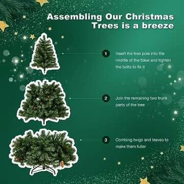 6ft Christmas Tree, BUPPLEE Unlit Artificial Christmas Tree w/1400 Branch Tips, Easy Assemble and Foldable Metal Base Green Xmas Tree Indoor Outdoor Decorate for Home, Office, Party, Holiday