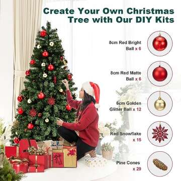 6ft Christmas Tree, BUPPLEE Unlit Artificial Christmas Tree w/1400 Branch Tips, Easy Assemble and Foldable Metal Base Green Xmas Tree Indoor Outdoor Decorate for Home, Office, Party, Holiday