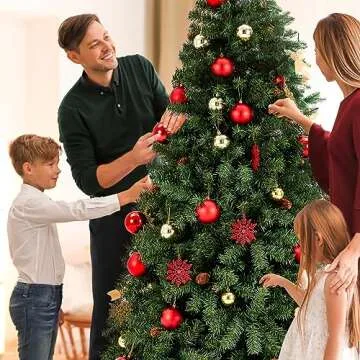6ft Christmas Tree, BUPPLEE Unlit Artificial Christmas Tree w/1400 Branch Tips, Easy Assemble and Foldable Metal Base Green Xmas Tree Indoor Outdoor Decorate for Home, Office, Party, Holiday