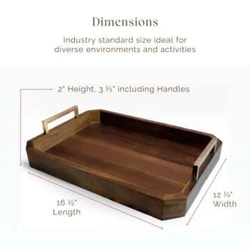 Fine Nest Home Decorative Acacia Wood Ottoman Tray - Coffee Table Tray - Breakfast, Party, Drinks, Snack, Liquor Serving Platter - Farmhouse to Modern - Brass Handles (Varnish)