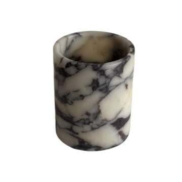 StonePlus Handmand Natural Marble with Holes Stone Vintage Kitchen Utensil Holder - 5.1" D X 6.3" H Kitchen Counter Organizers and Storage Tool Crock (Calacatta Purple Marble)