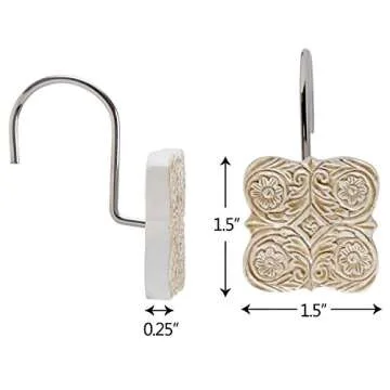 Creative Scents Victoria Beige Shower Curtain Hooks - Set of 12 Shower Curtain Rings for Bathroom Shower Rod - Decorative Shower Hooks for Shower Curtain, Sturdy Shower Rings for Curtain