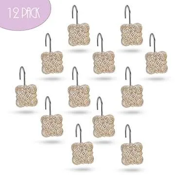 Creative Scents Victoria Beige Shower Curtain Hooks - Set of 12 Shower Curtain Rings for Bathroom Shower Rod - Decorative Shower Hooks for Shower Curtain, Sturdy Shower Rings for Curtain