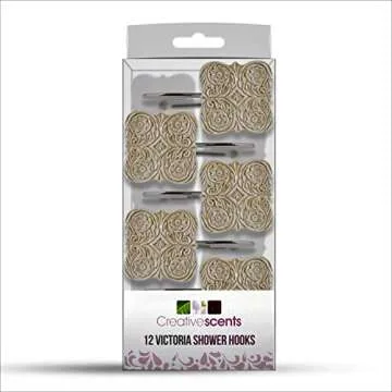 Creative Scents Victoria Beige Shower Curtain Hooks - Set of 12 Shower Curtain Rings for Bathroom Shower Rod - Decorative Shower Hooks for Shower Curtain, Sturdy Shower Rings for Curtain