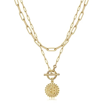 Turandoss Gold Letter Necklaces for Women, 14K Gold Plated Dainty Layering Paperclip Link Chain Neck...