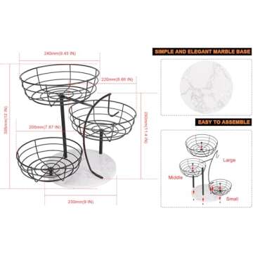 Livabber Fruit Basket Bowl with Banana Hanger, Metal Fruit Vegetable Storage Basket with Banana Hold...